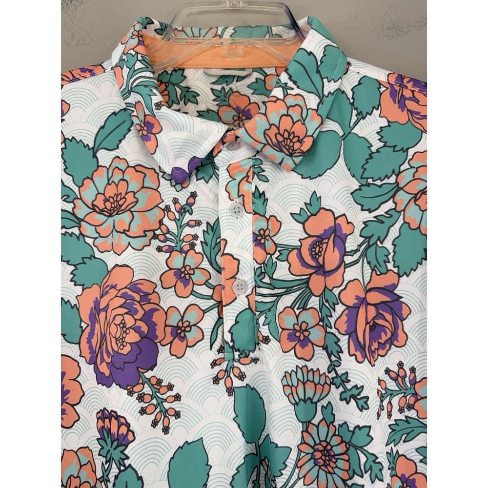 Swannies Co Golf Performance Polo Shirt Men's XL Floral All Over Print EUC